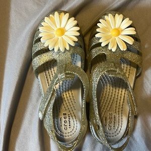 Toddler Crocs Daisy Isabella Charm Sandal Ballet Flat Grey Glitter Shoes size 12